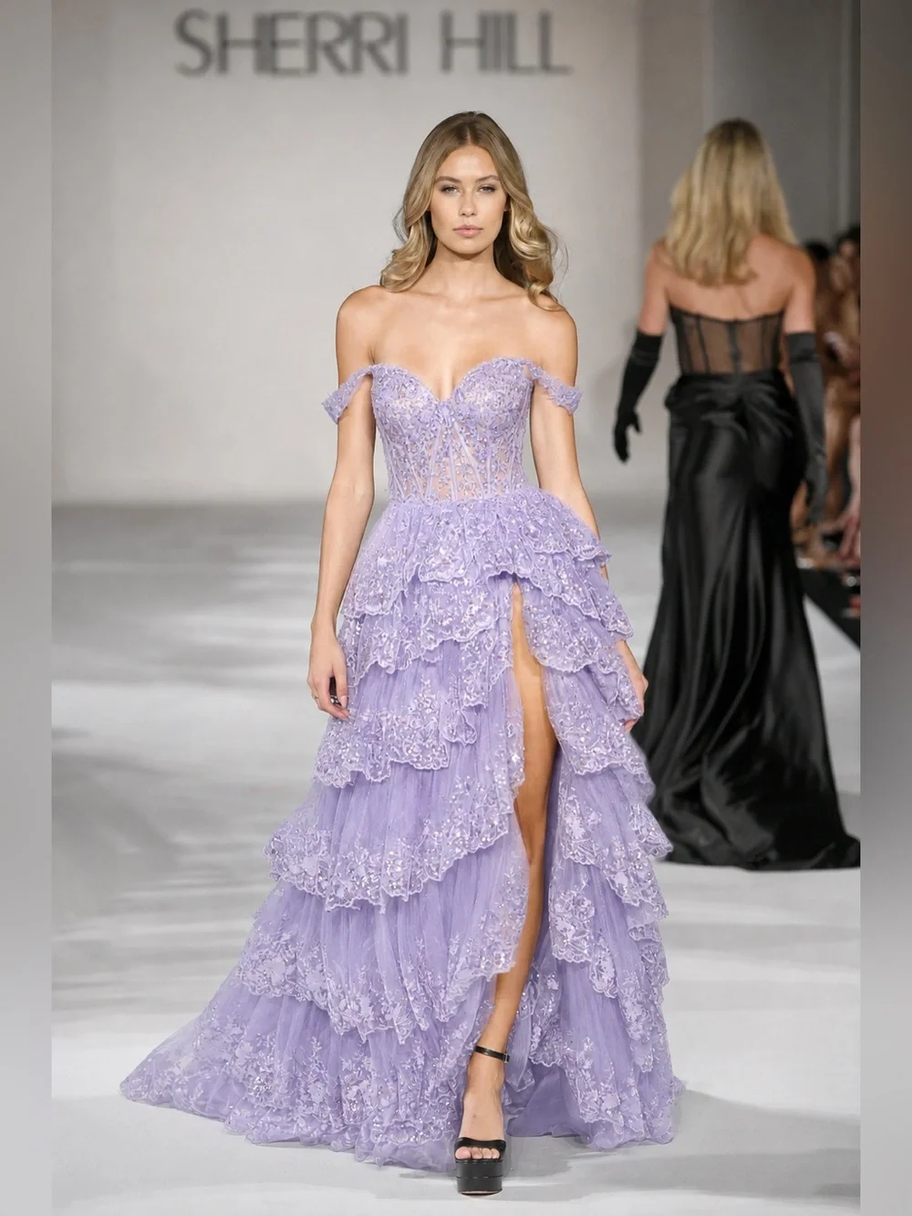 sherri hill prom dress 55500 00 / Peacock Line gown with sheer corset bodice sherri hill 55500 prom dress